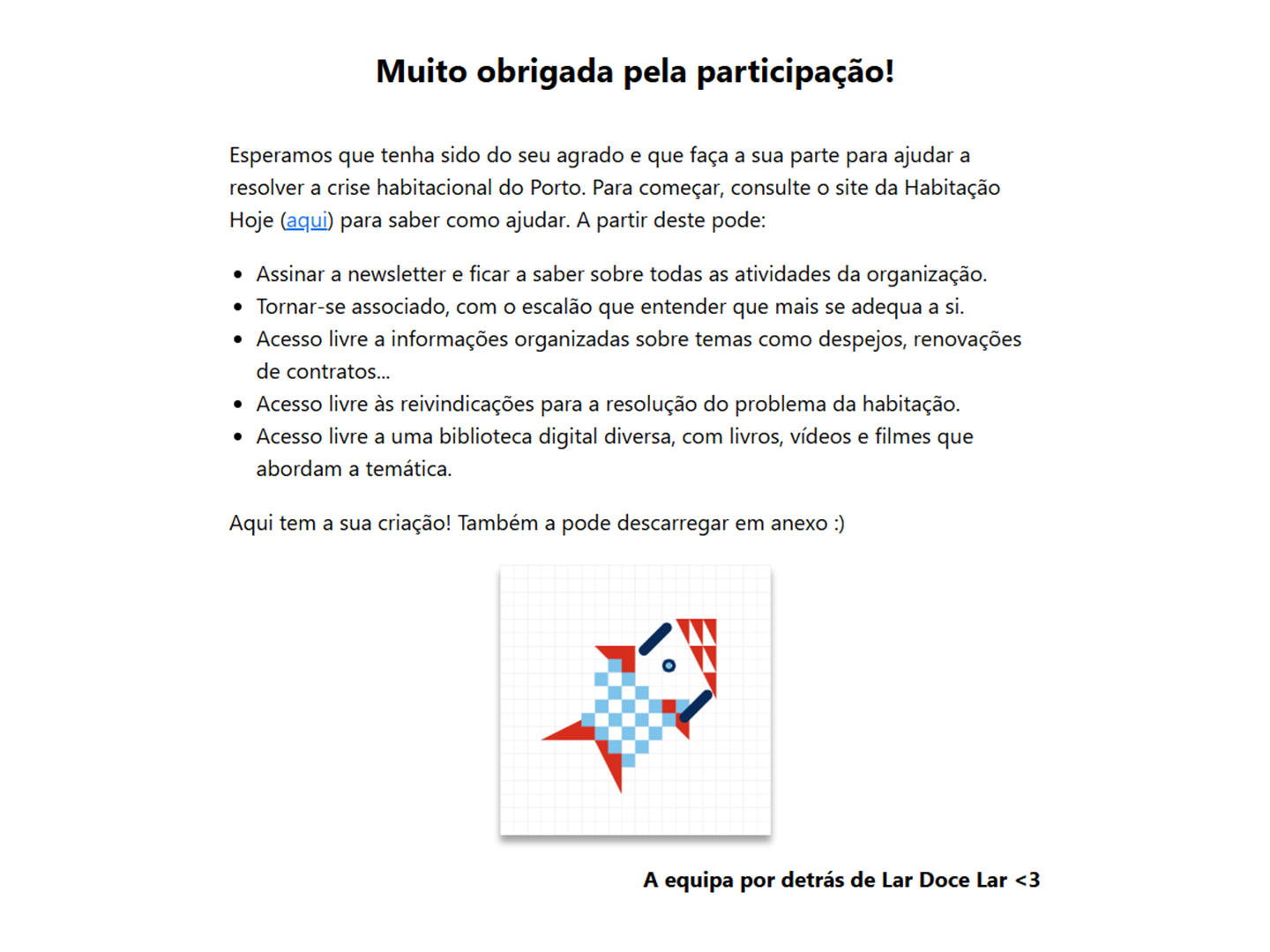 O e-mail recebido pelo utilizador, onde se vê a imagem por ele produzida.