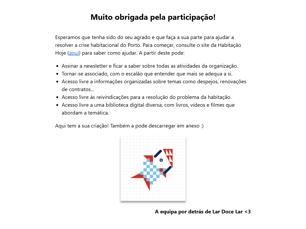 O e-mail recebido pelo utilizador, onde se vê a imagem por ele produzida.